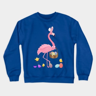 Pretty Easter Flamingo with Easter Basket Crewneck Sweatshirt